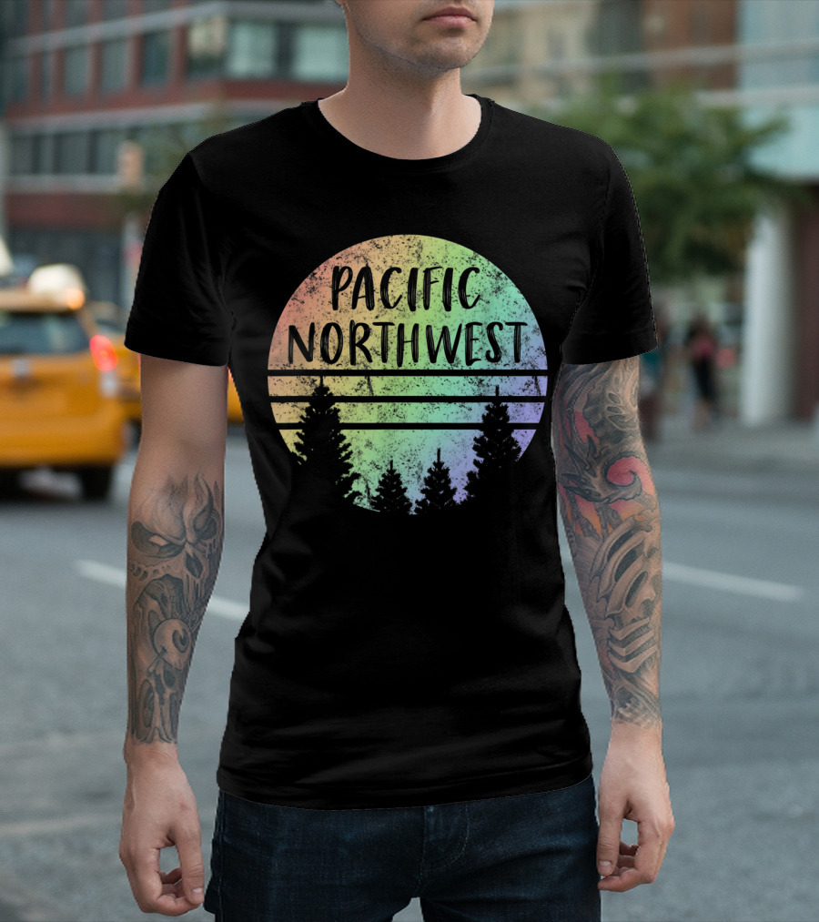 Pacific Northwest Rainbow Silhouette Forest T-Shirt
