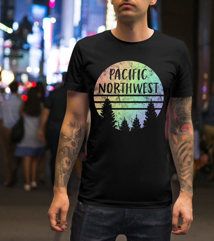 Pacific Northwest Rainbow Silhouette Forest T-Shirt
