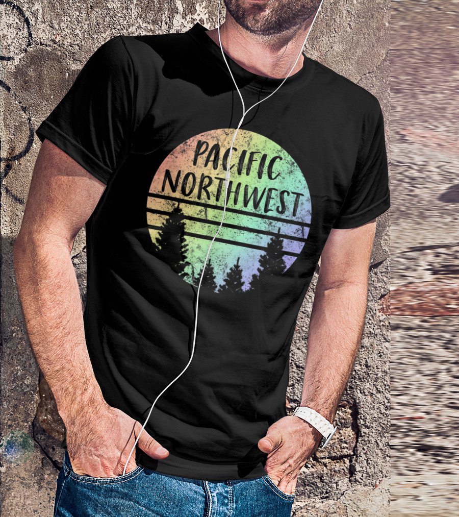 Pacific Northwest Rainbow Silhouette Forest T-Shirt