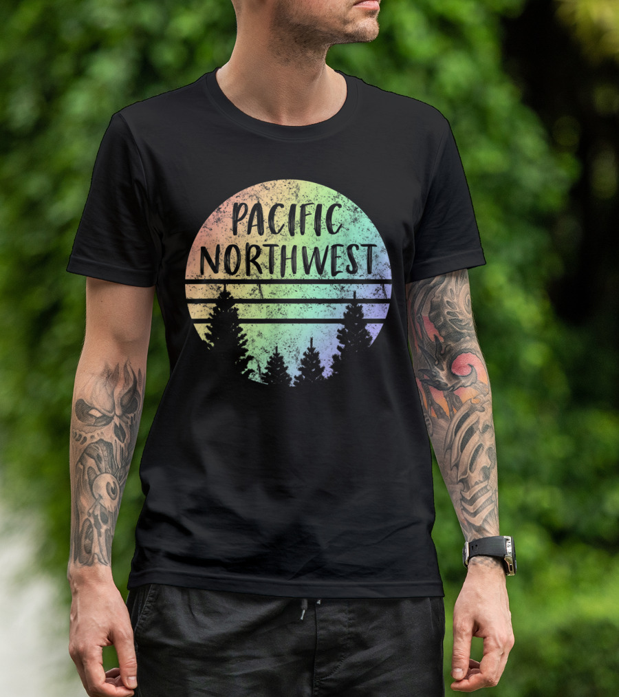 Pacific Northwest Rainbow Silhouette Forest T-Shirt