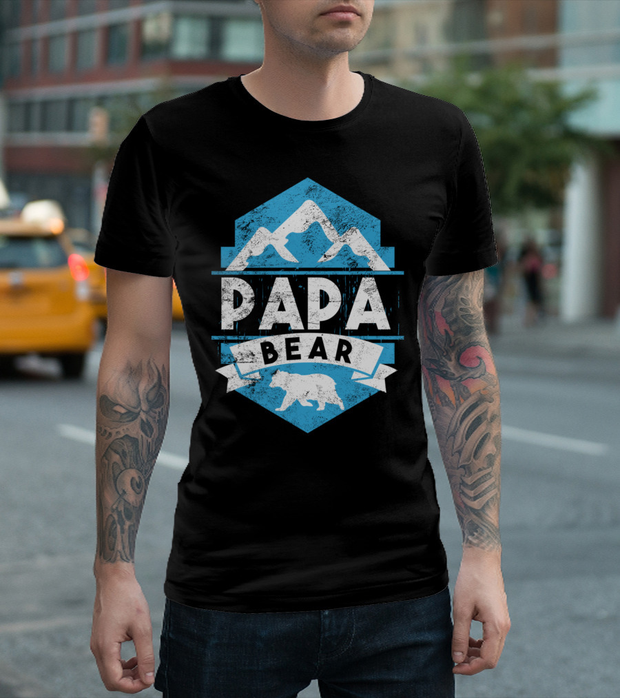 Papa Bear Adventure Mountain Badge Outdoor Dad T-Shirt