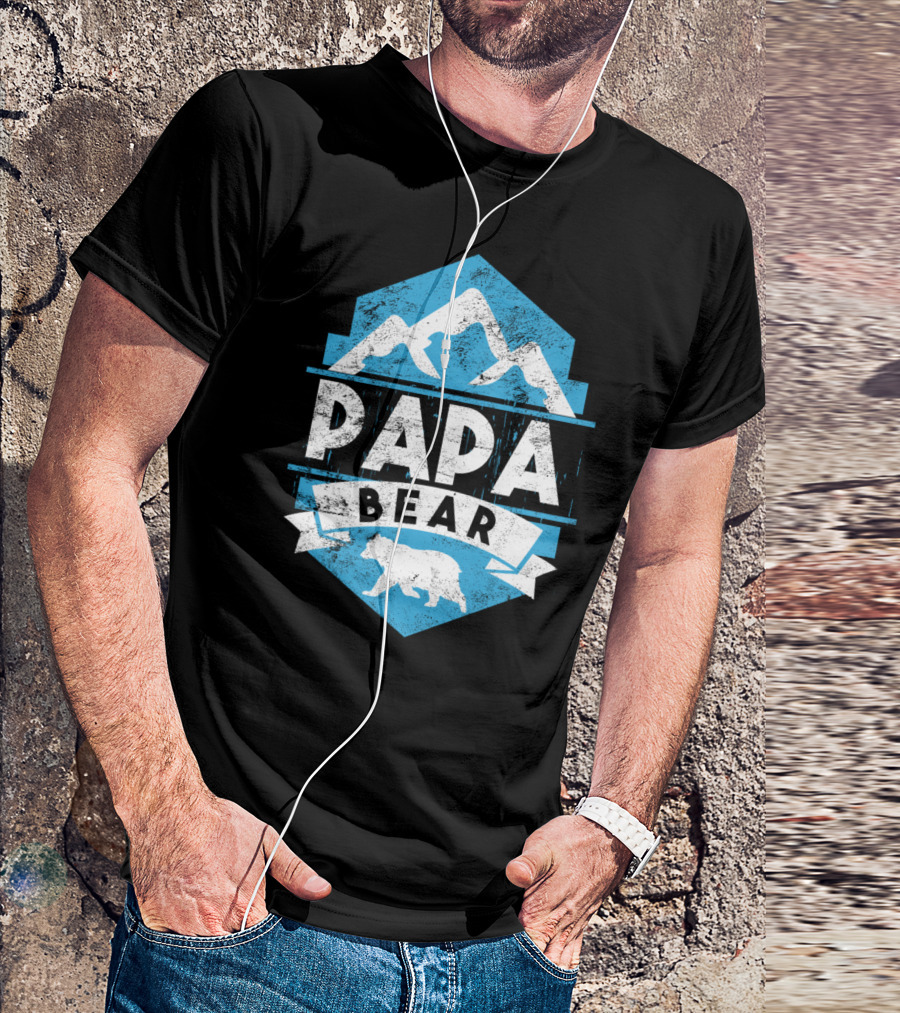 Papa Bear Adventure Mountain Badge Outdoor Dad T-Shirt