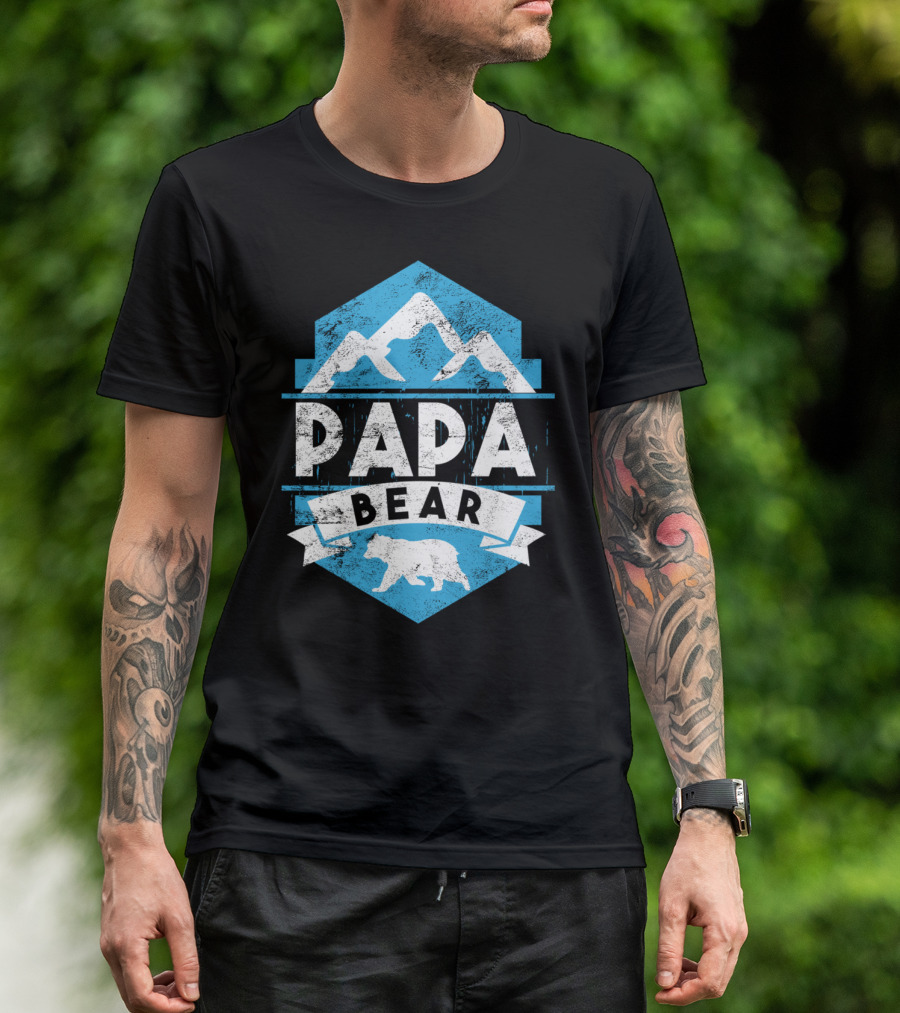 Papa Bear Adventure Mountain Badge Outdoor Dad T-Shirt