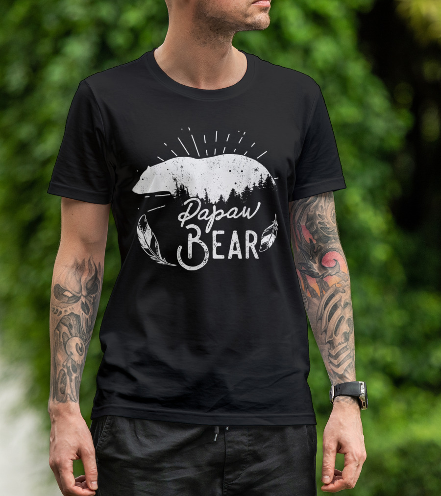 Papaw Bear Family Camping Hiking Matching Forest Feathers T-Shirt