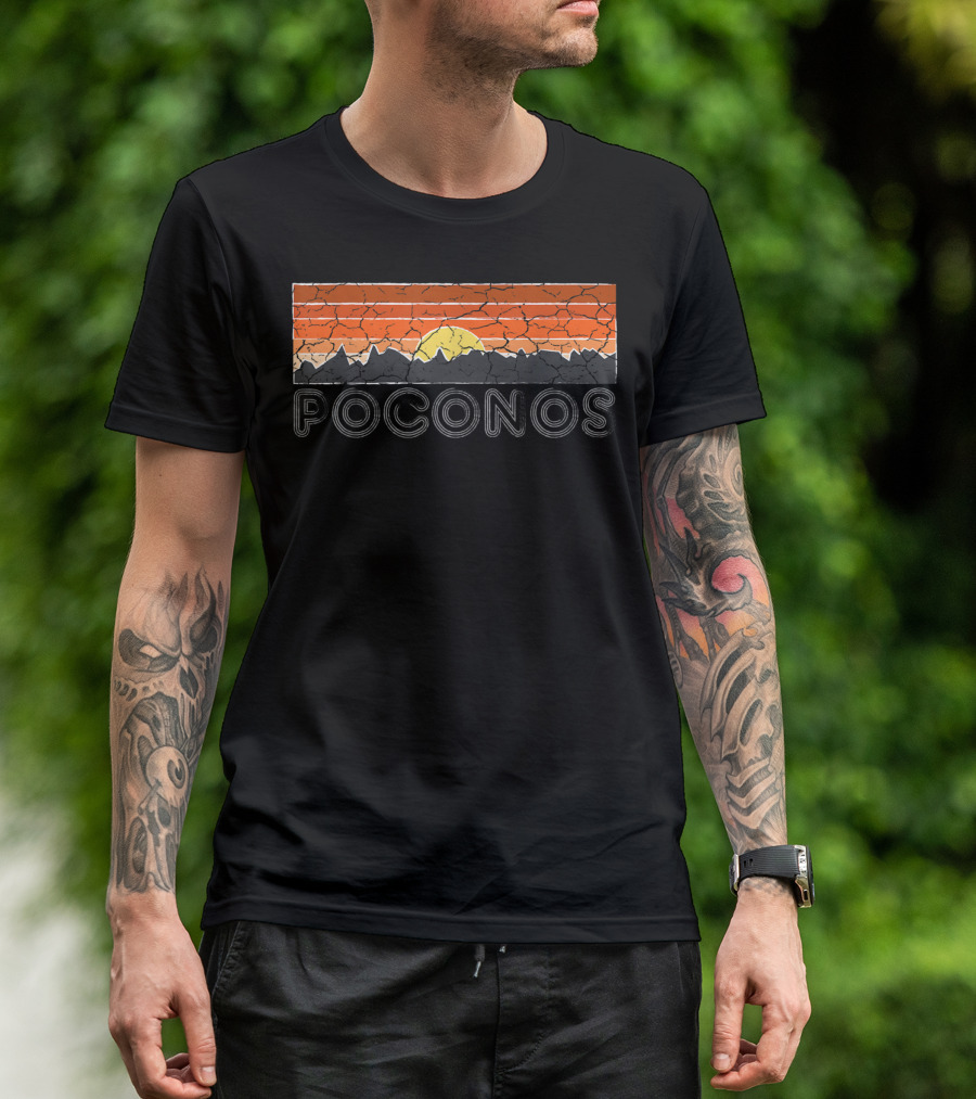 Poconos Distressed Sunset Mountain Hiking T-Shirt