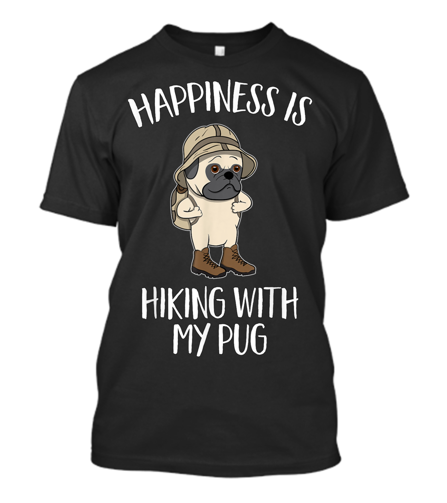 Happiness Is Hiking With My Pug Funny Outdoor Lover T-Shirt