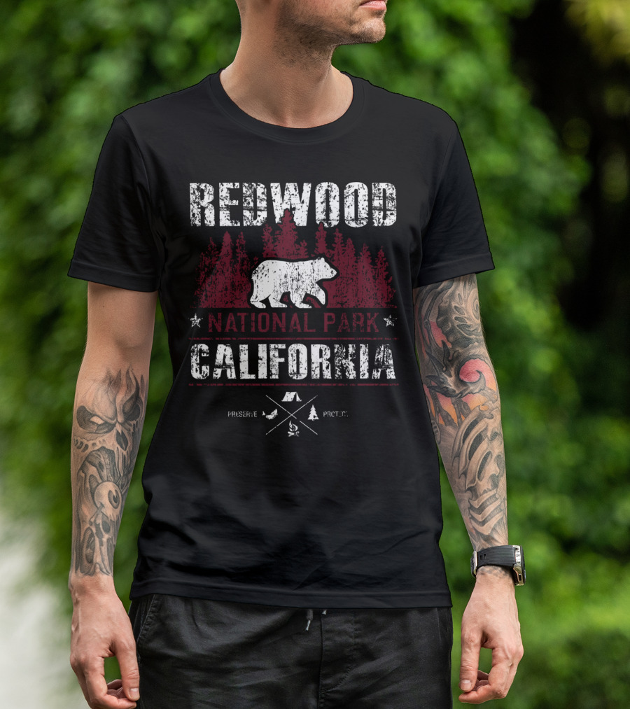 Redwood National Park California Bear Preserve Protect Camping Hiking Backpacking T-Shirt