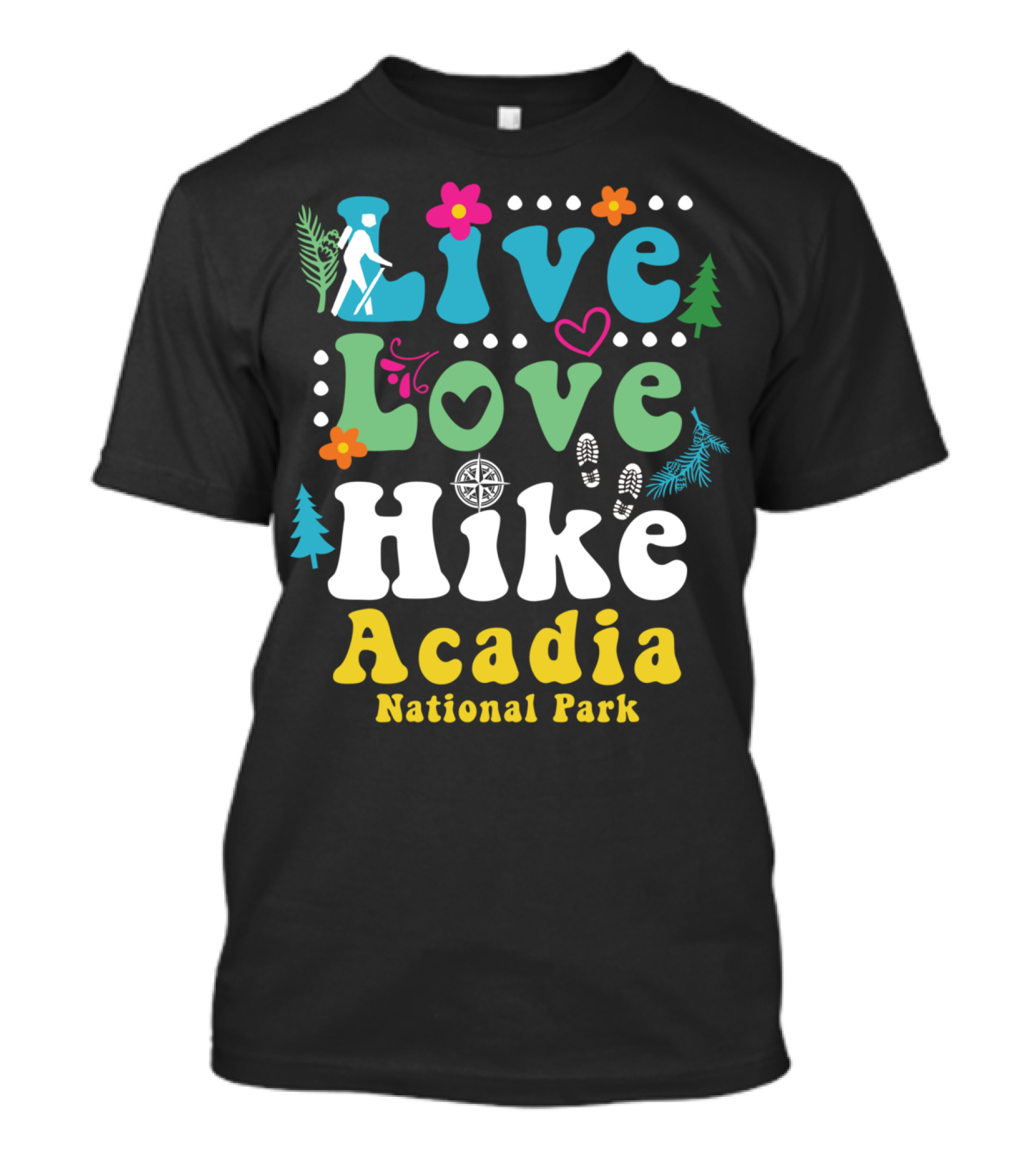 Live Love Hike Acadia National Park Retro Adventure T-Shirt
