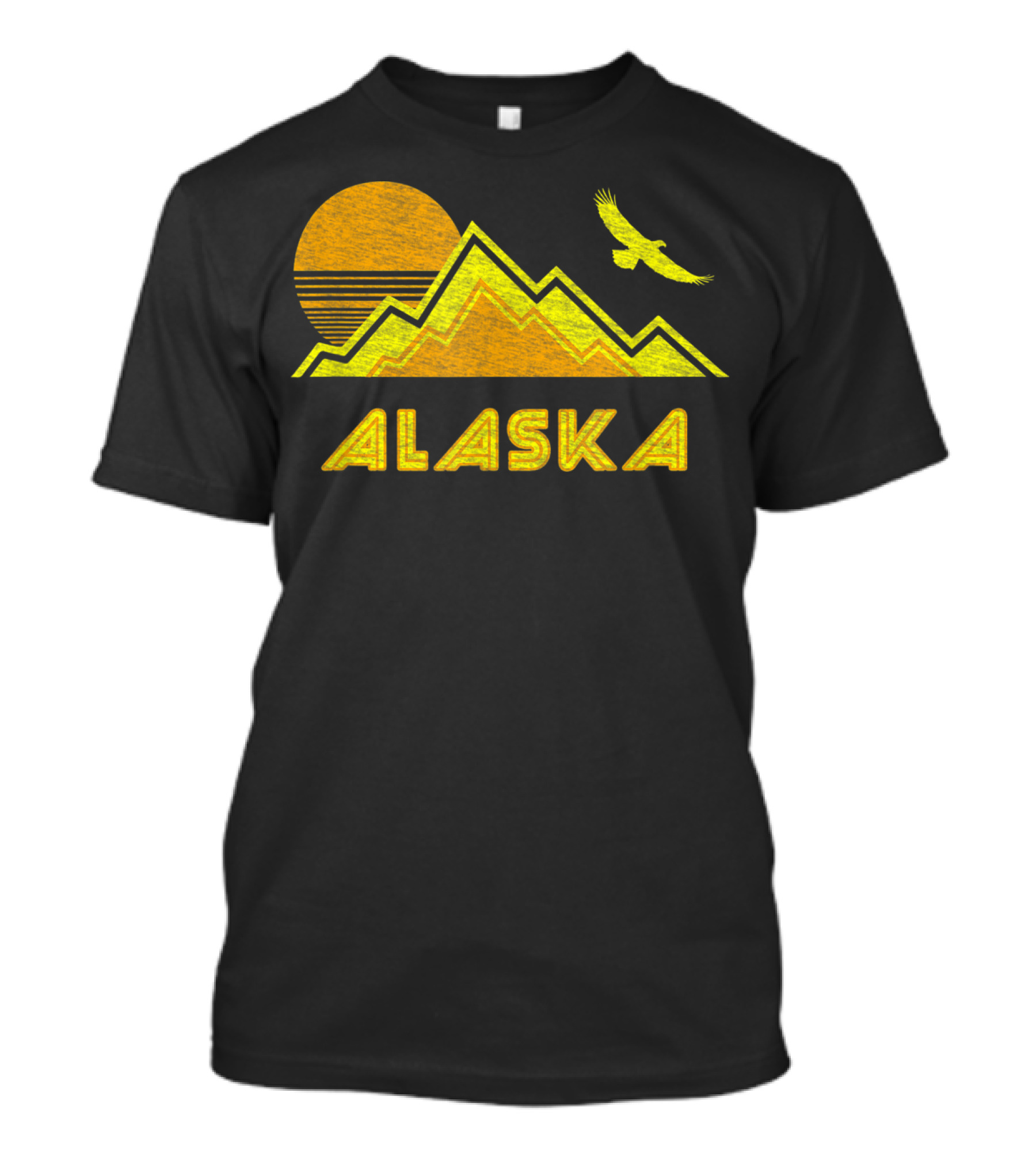 Retro Alaska Distressed Mountain Eagle Sun T-Shirt