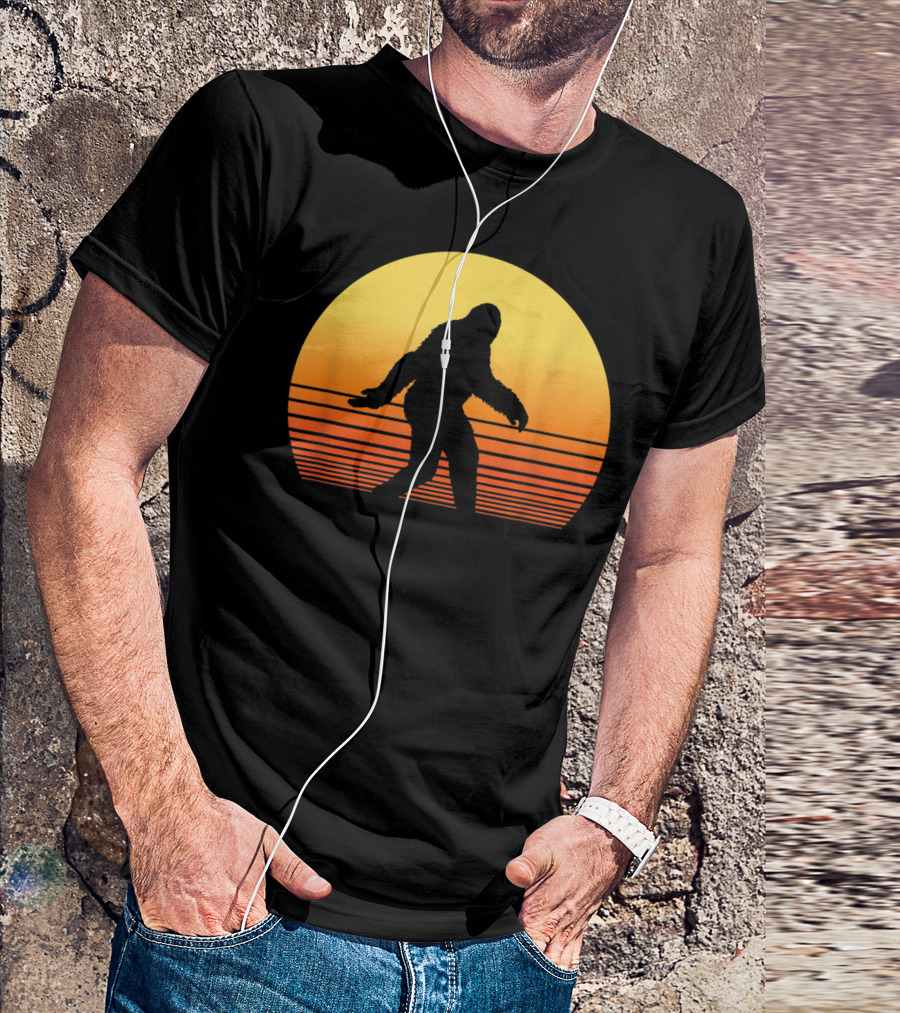 Retro Bigfoot Sunset Hiking Camping Adventure T-Shirt