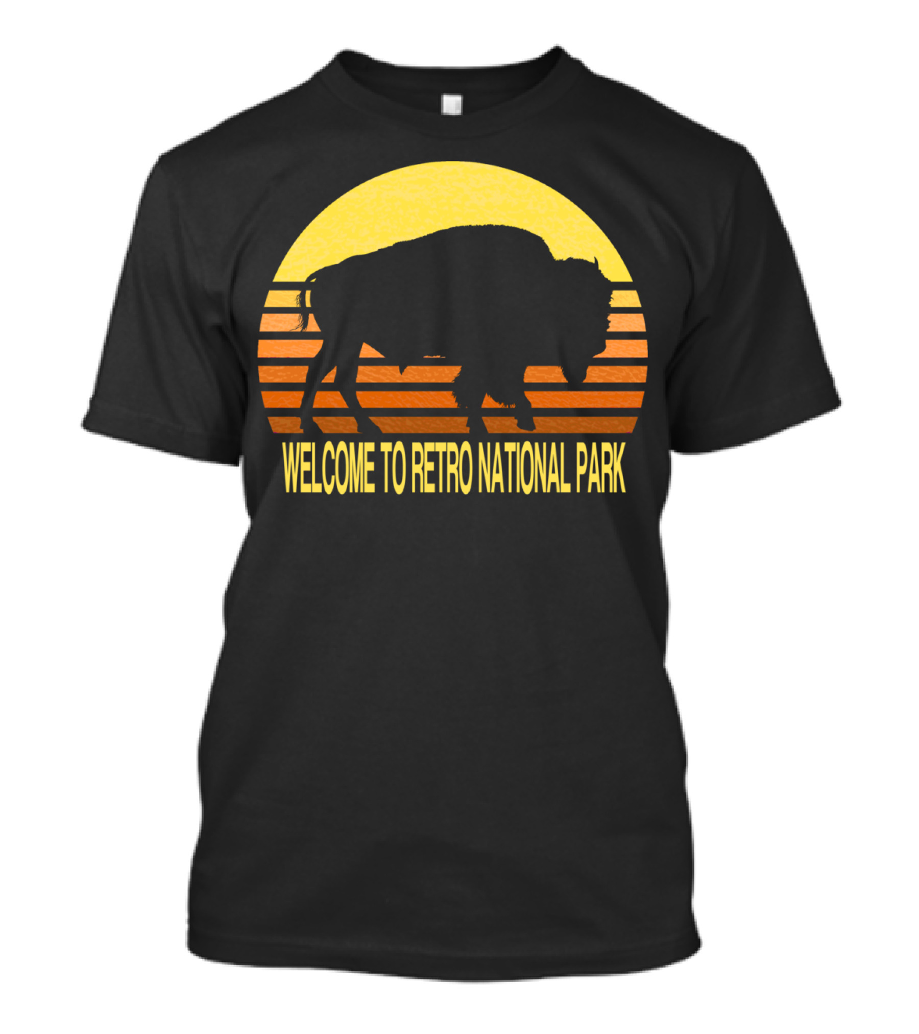 Welcome To Retro National Park Camping Hiking Cool Buffalo Silhouette Vintage Sunset T-Shirt