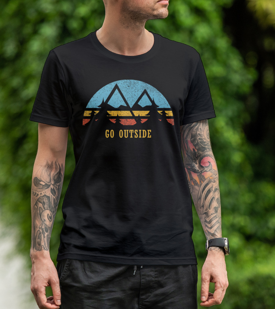 Retro Sunset Mountains Go Outside Adventure T-Shirt