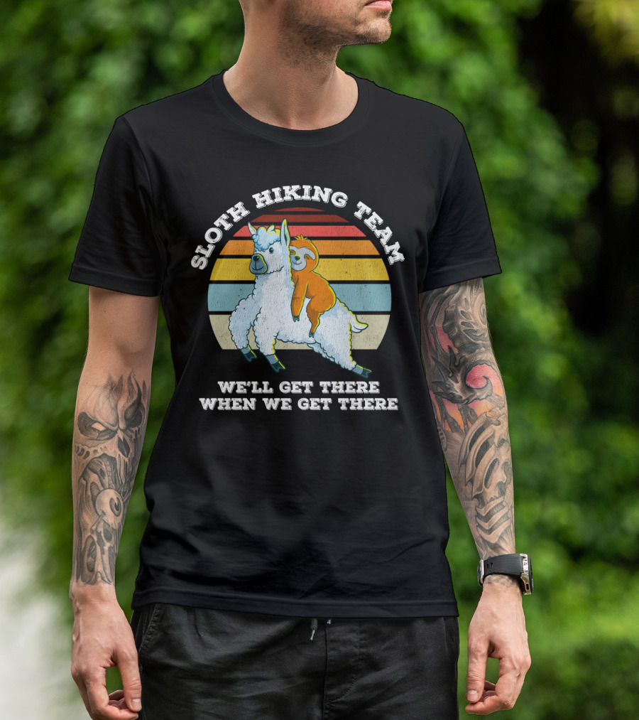 Sloth Hiking Team We'll Get There When We Get There Retro Vintage Llama T-Shirt