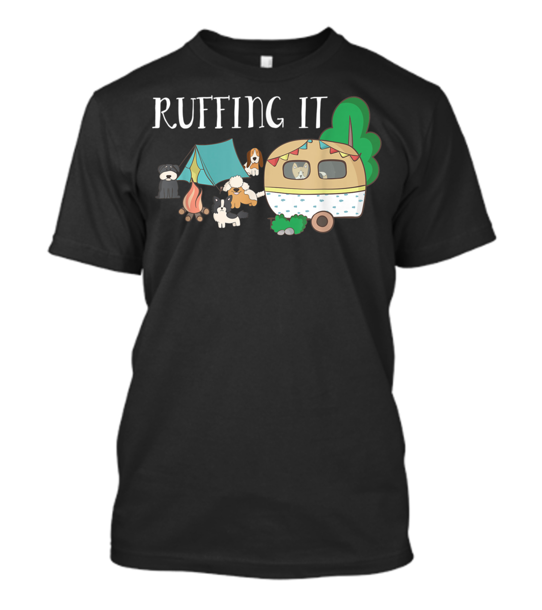 Ruffing It Funny Camping Dog Camper Tent Bonfire T-Shirt
