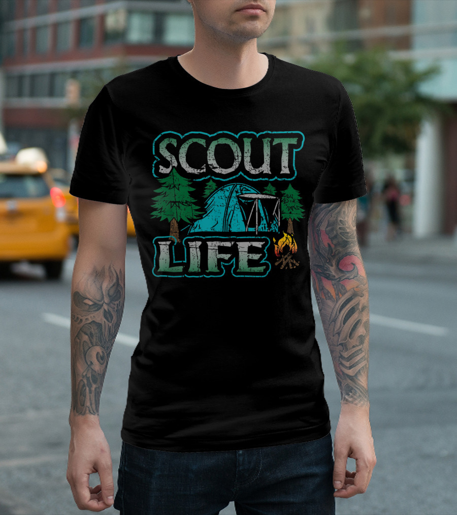 Scout Life Cub Camping Scouting Hiking Leader Outdoor Adventure Tent Campfire Trees T-Shirt