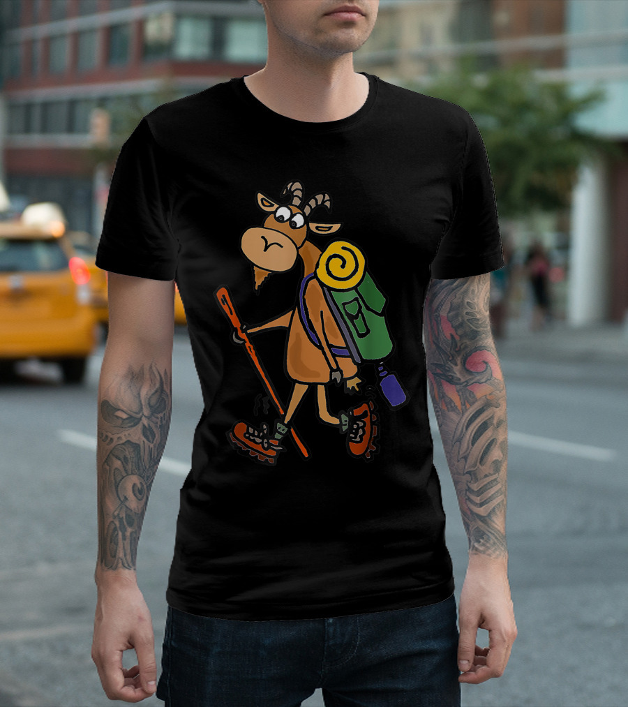 Smilenows Funny Goat Hiking Cartoon Trekking Adventure T-Shirt
