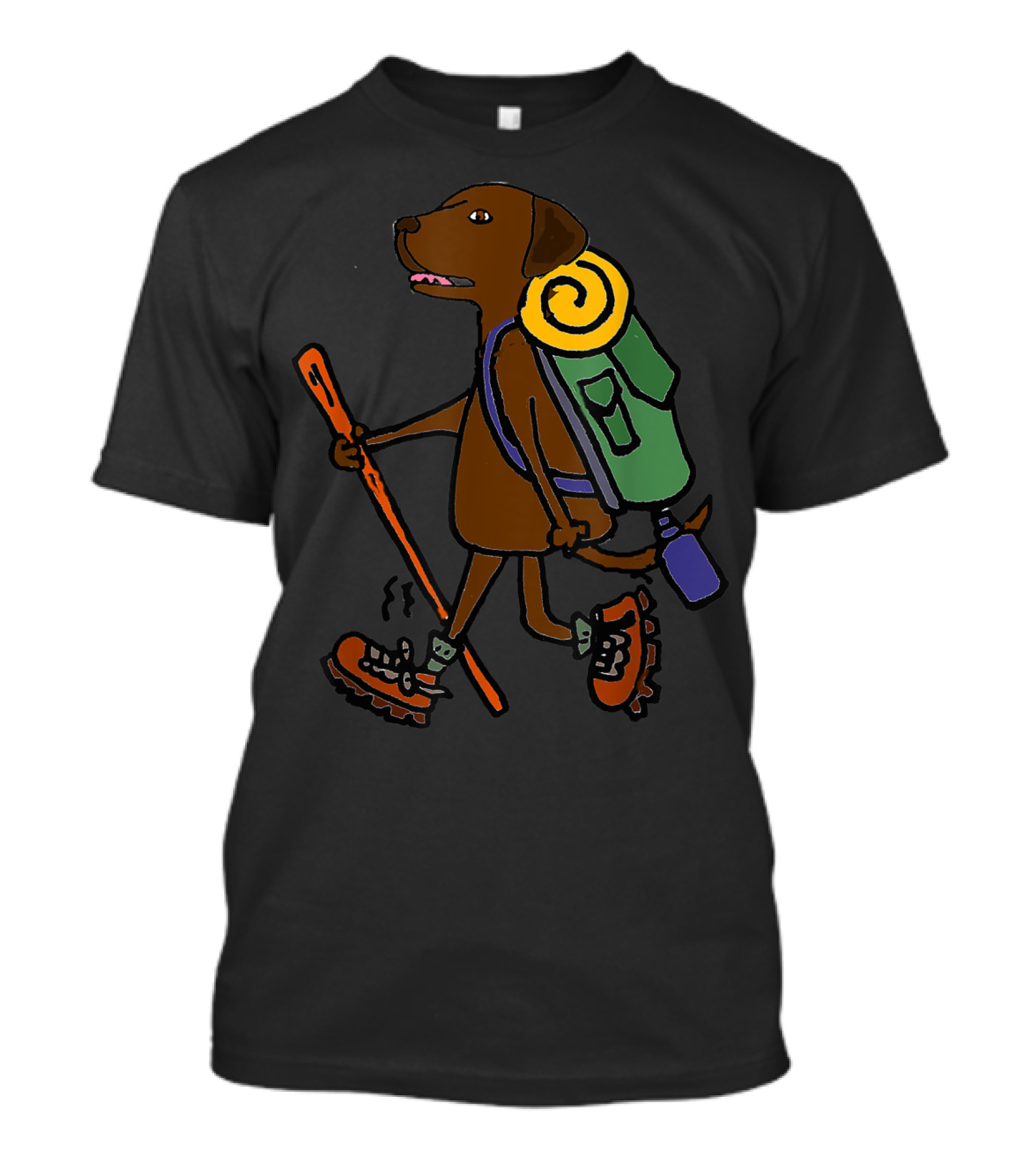 Smiletodays Chocolate Labrador Hiking With Backpack And Walking Stick T-Shirt