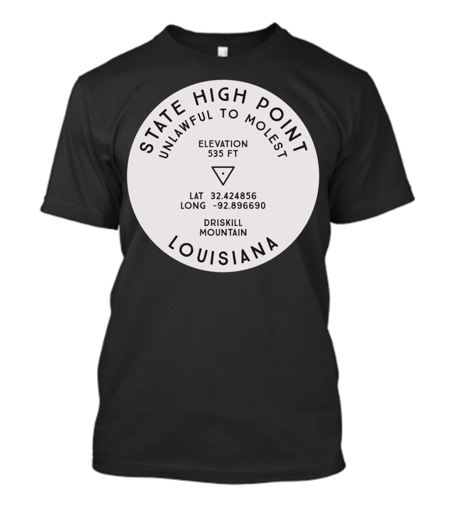 State High Point Louisiana Driskill Mountain Elevation Latitude Longitude T-Shirt