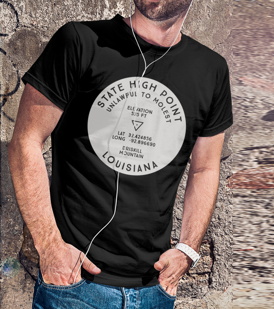 State High Point Louisiana Driskill Mountain Elevation Latitude Longitude T-Shirt