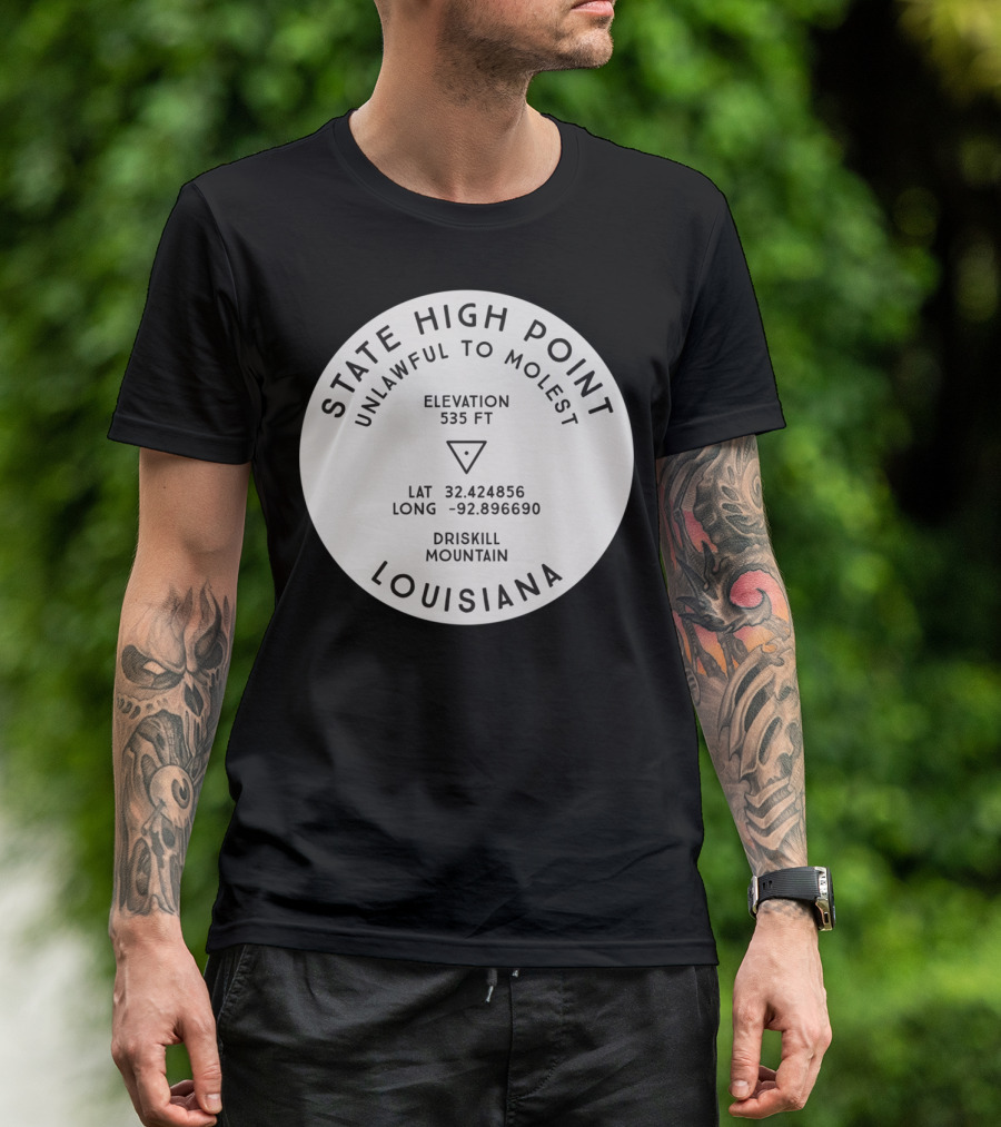 State High Point Louisiana Driskill Mountain Elevation Latitude Longitude T-Shirt