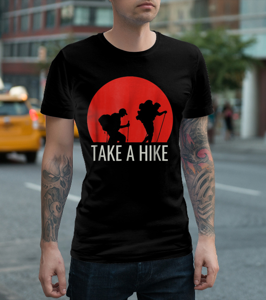 Take A Hike Hiking Silhouette Against Red Sun T-Shirt