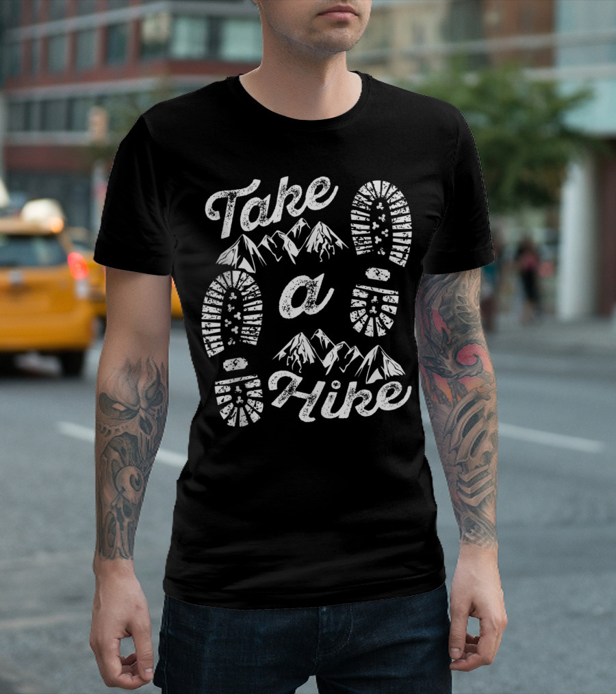 Take A Hike Outdoors Hiking Nature Mountains Boot Prints T-Shirt