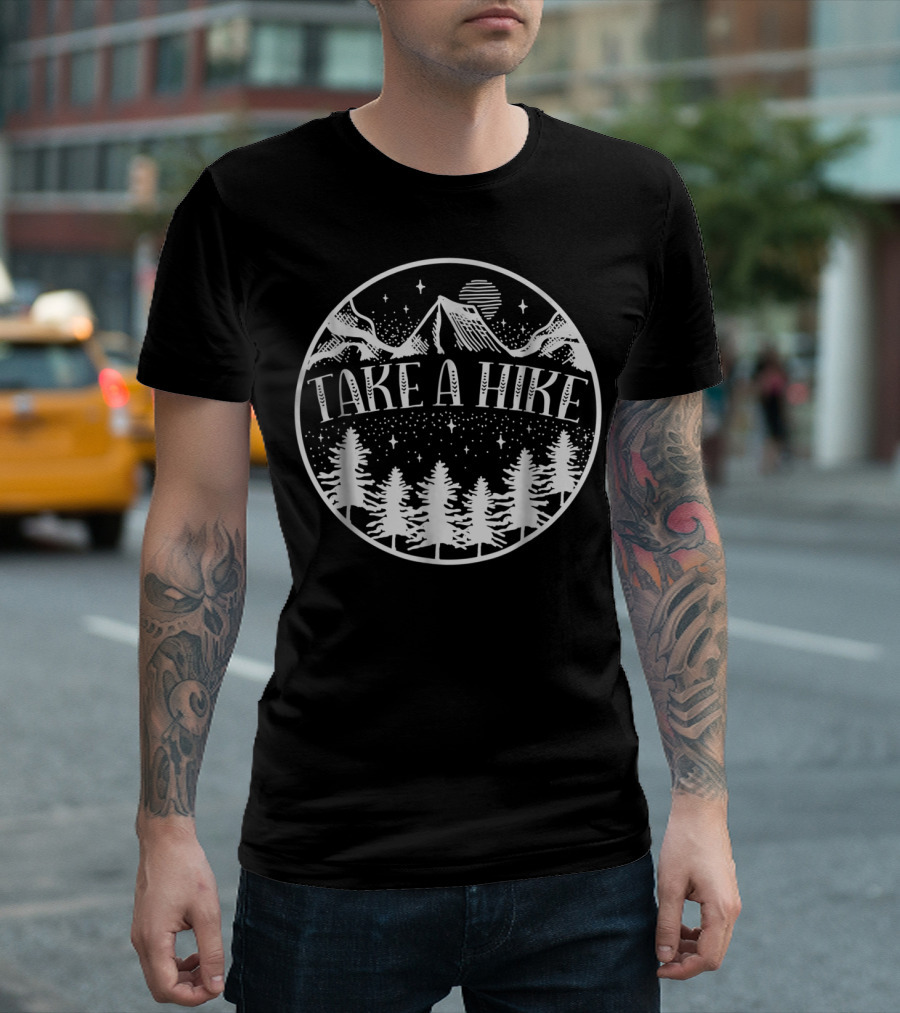 Take A Hike Vintage Mountain Forest Camping Retro Night Scene T-Shirt