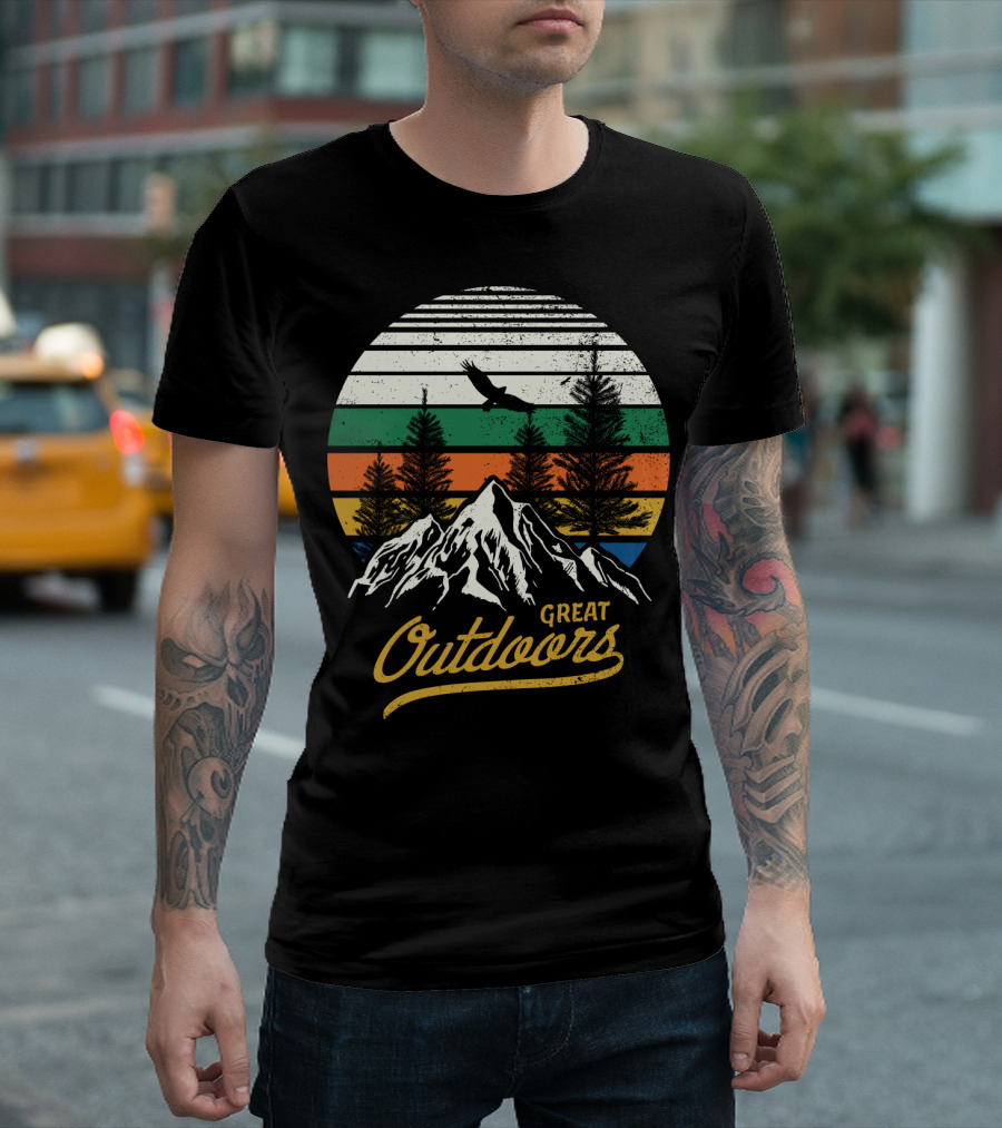Great Outdoors Mountain Adventure With Eagle And Trees T-Shirt