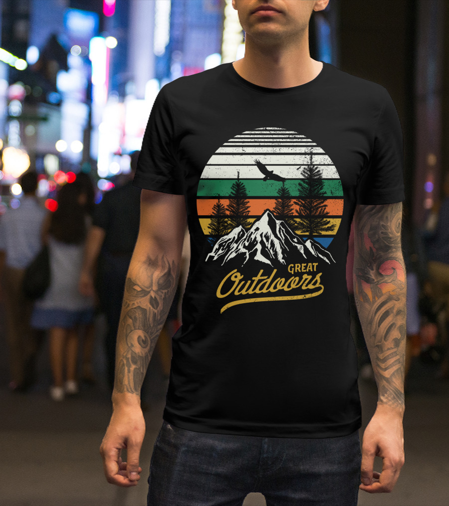Great Outdoors Mountain Adventure With Eagle And Trees T-Shirt