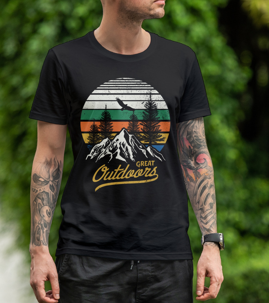 Great Outdoors Mountain Adventure With Eagle And Trees T-Shirt