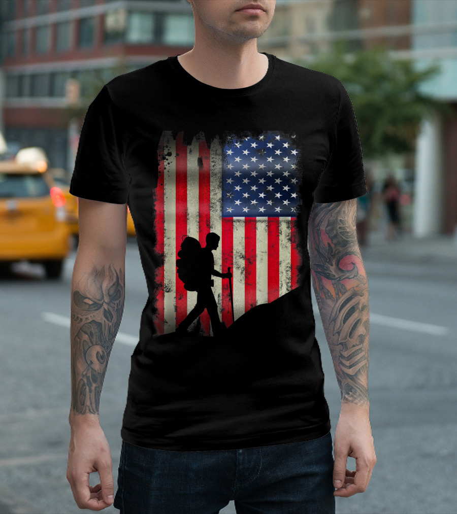 Usa American Flag 4th Of July Hiking Patriotic T-Shirt