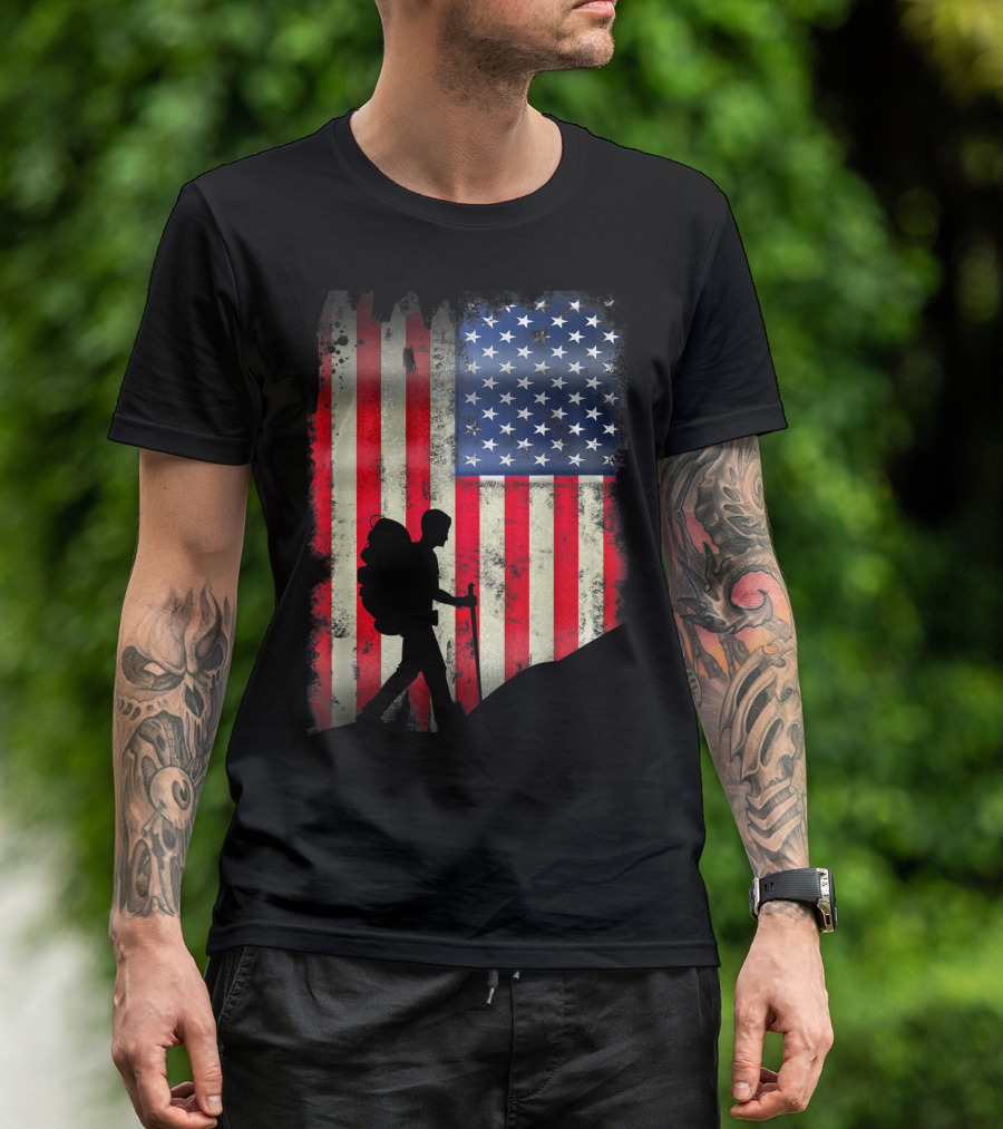 Usa American Flag 4th Of July Hiking Patriotic T-Shirt