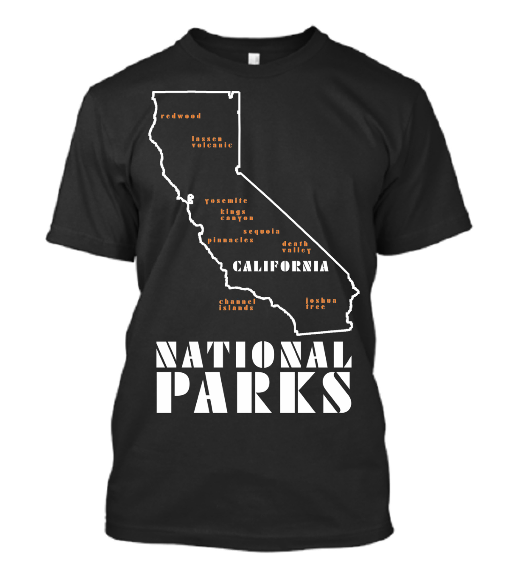 California National Parks Map Featuring Redwood Yosemite Joshua Tree And More T-Shirt