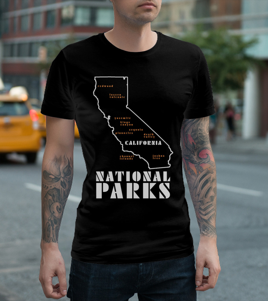 California National Parks Map Featuring Redwood Yosemite Joshua Tree And More T-Shirt