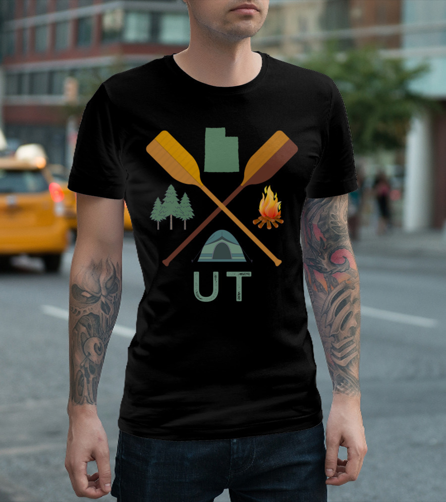 Utah Camping Canoeing Hiking Nature Adventure with Tent and Campfire T-Shirt