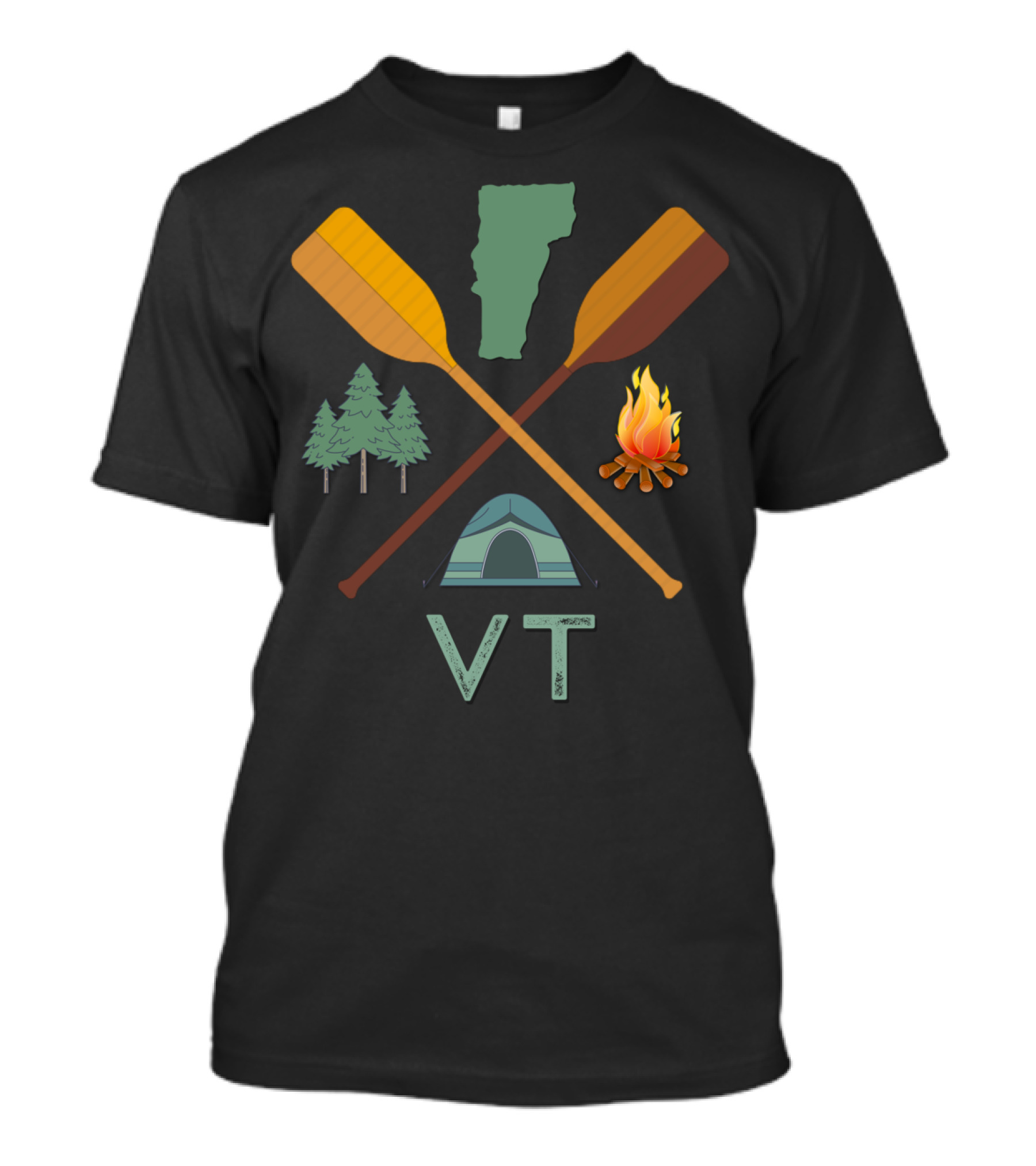 Vermont VT Camping Canoeing Hiking Nature Tent Campfire Paddles Trees T-Shirt
