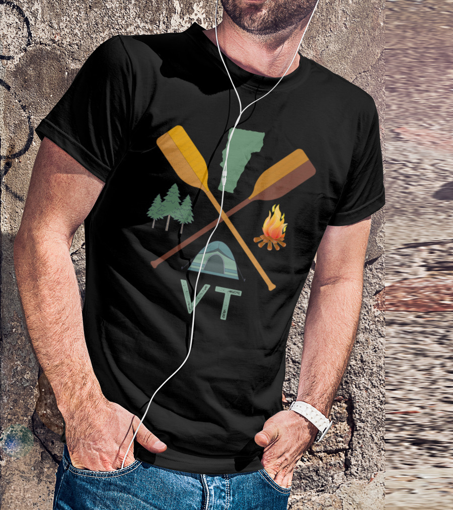 Vermont VT Camping Canoeing Hiking Nature Tent Campfire Paddles Trees T-Shirt