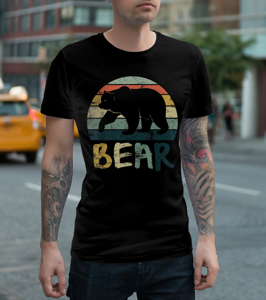 Vintage Bear for Nature Hiking Lovers Wanderer Retro Sunset T-Shirt