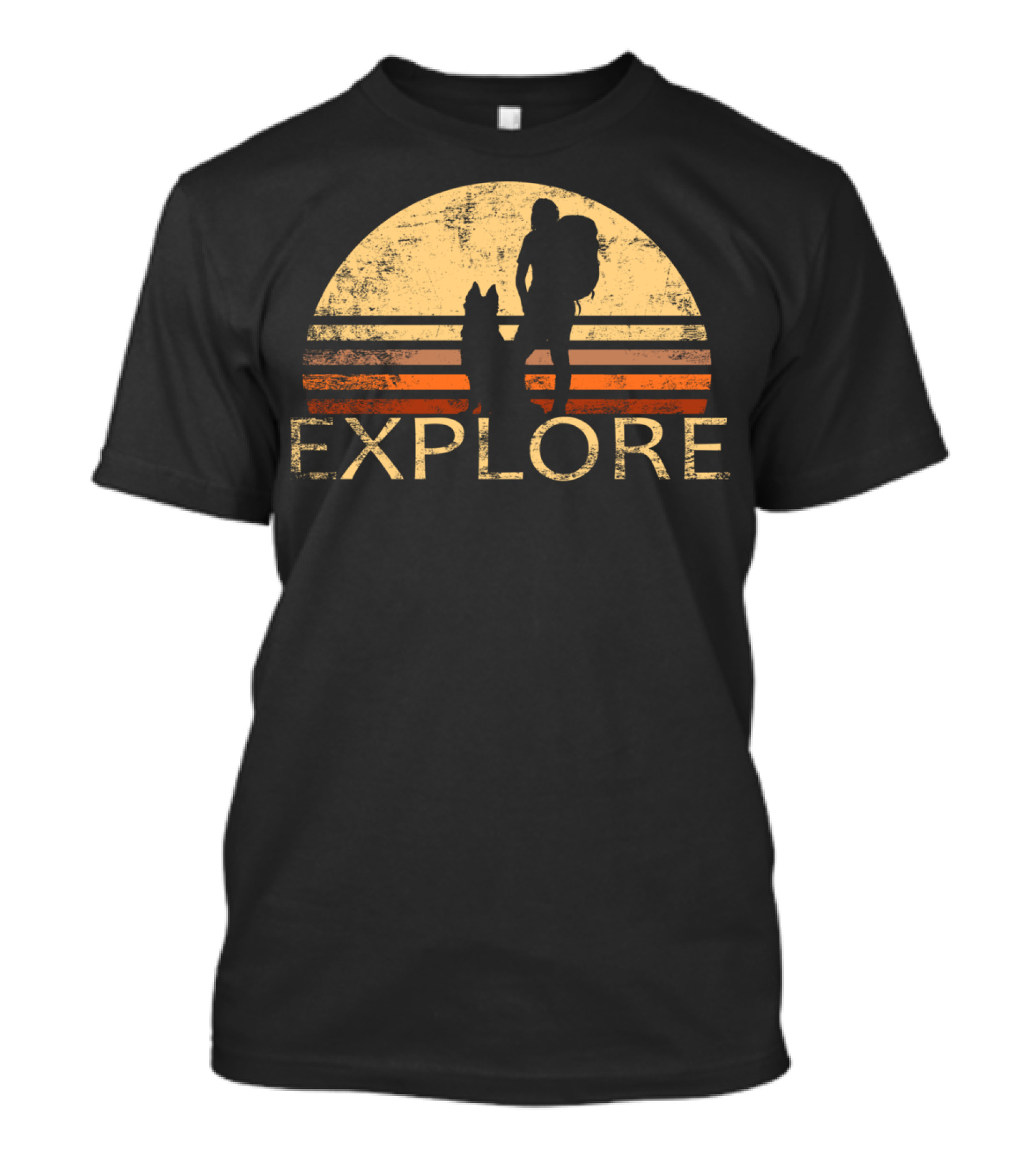 Vintage Explore Dog Hiking German Shepherd Sunset Adventure T-Shirt