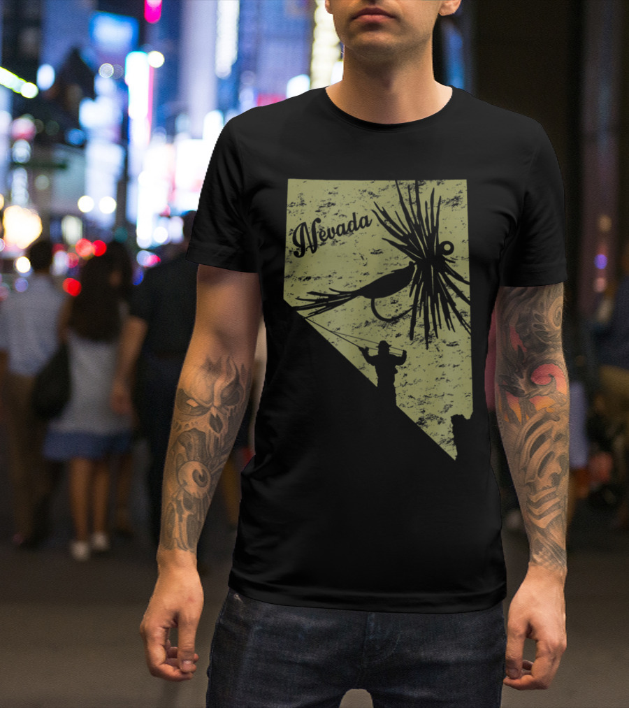 Nevada State Map Fly Fishing Vintage Fish T-Shirt