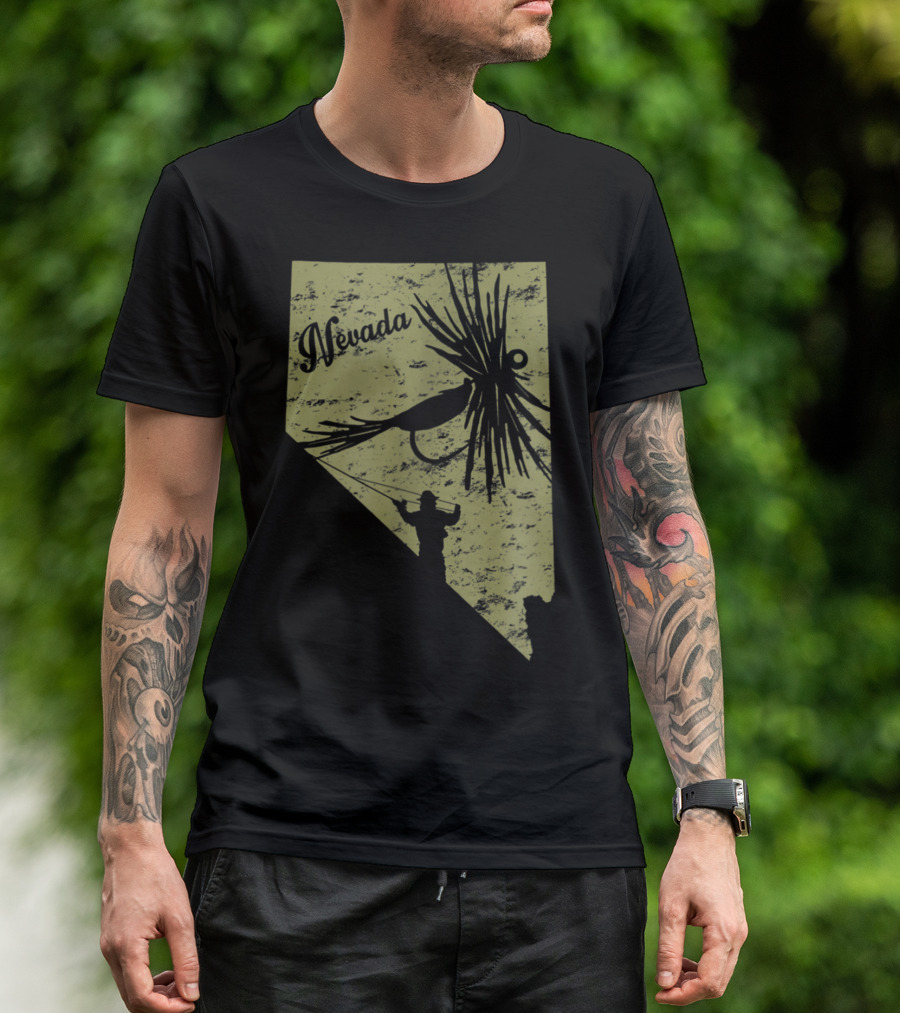 Nevada State Map Fly Fishing Vintage Fish T-Shirt