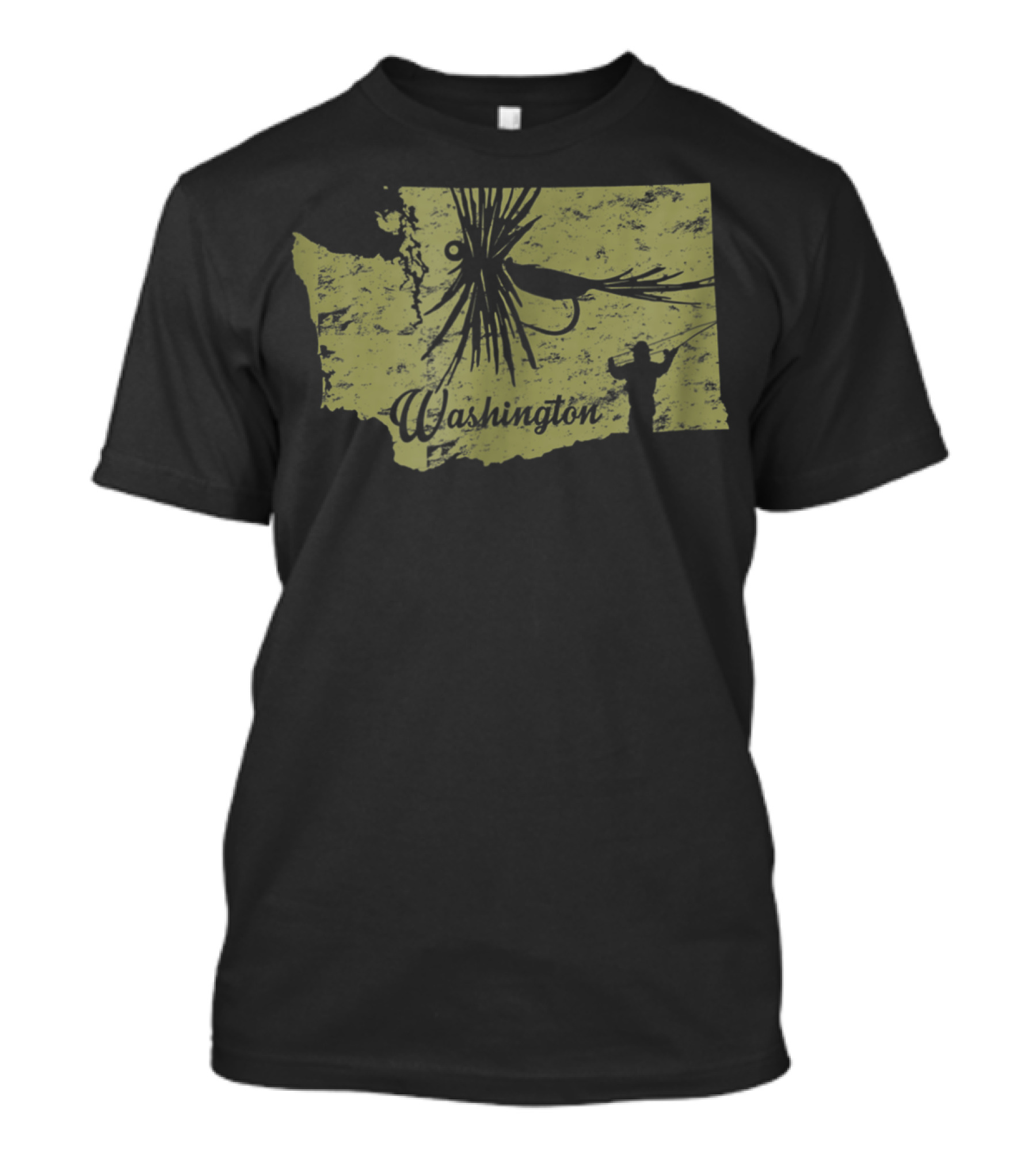Washington State Map Fly Fishing Vintage T-Shirt