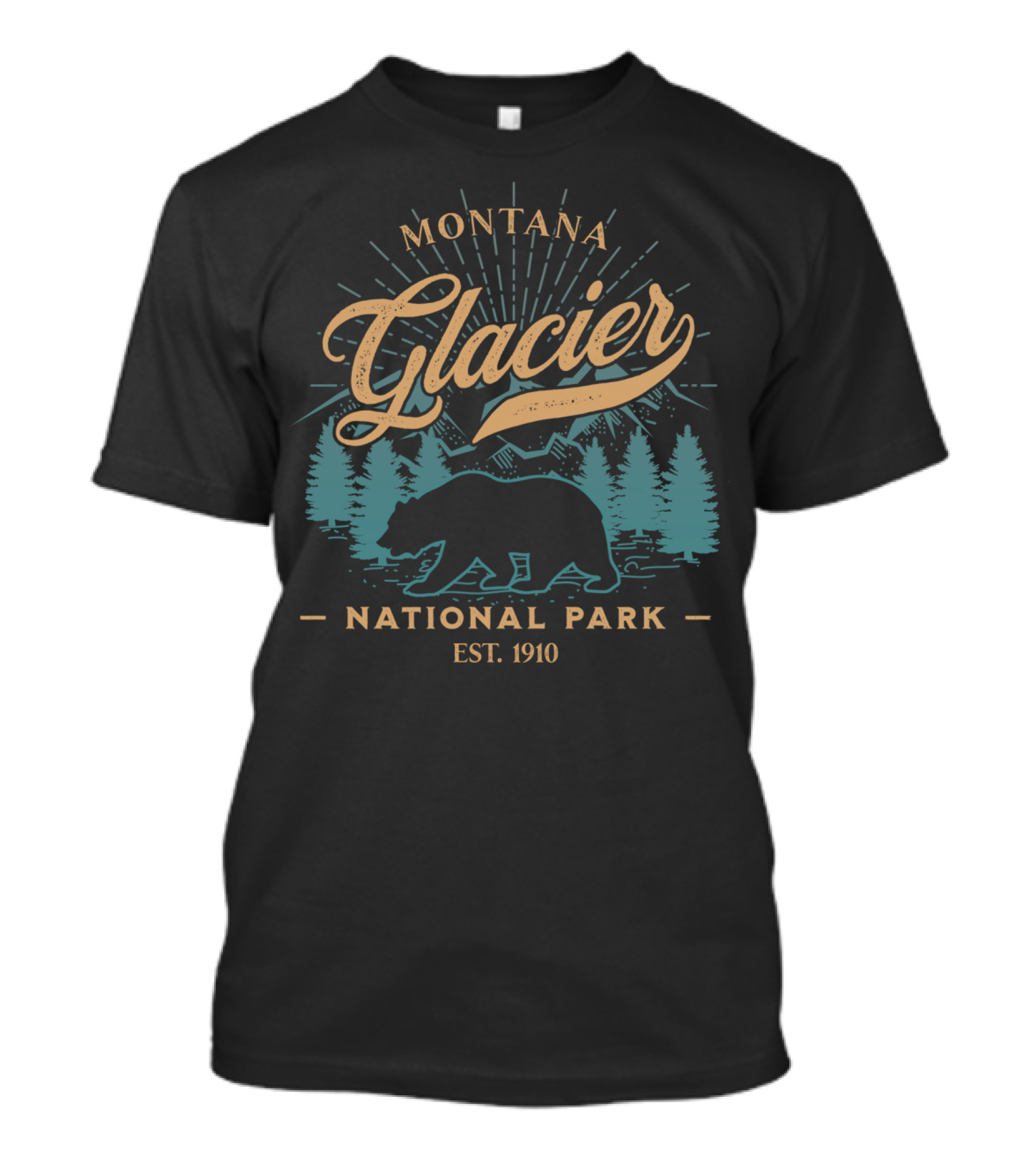 Montana Glacier National Park Est. 1910 Bear And Mountains Vintage Hiking Camping T-Shirt