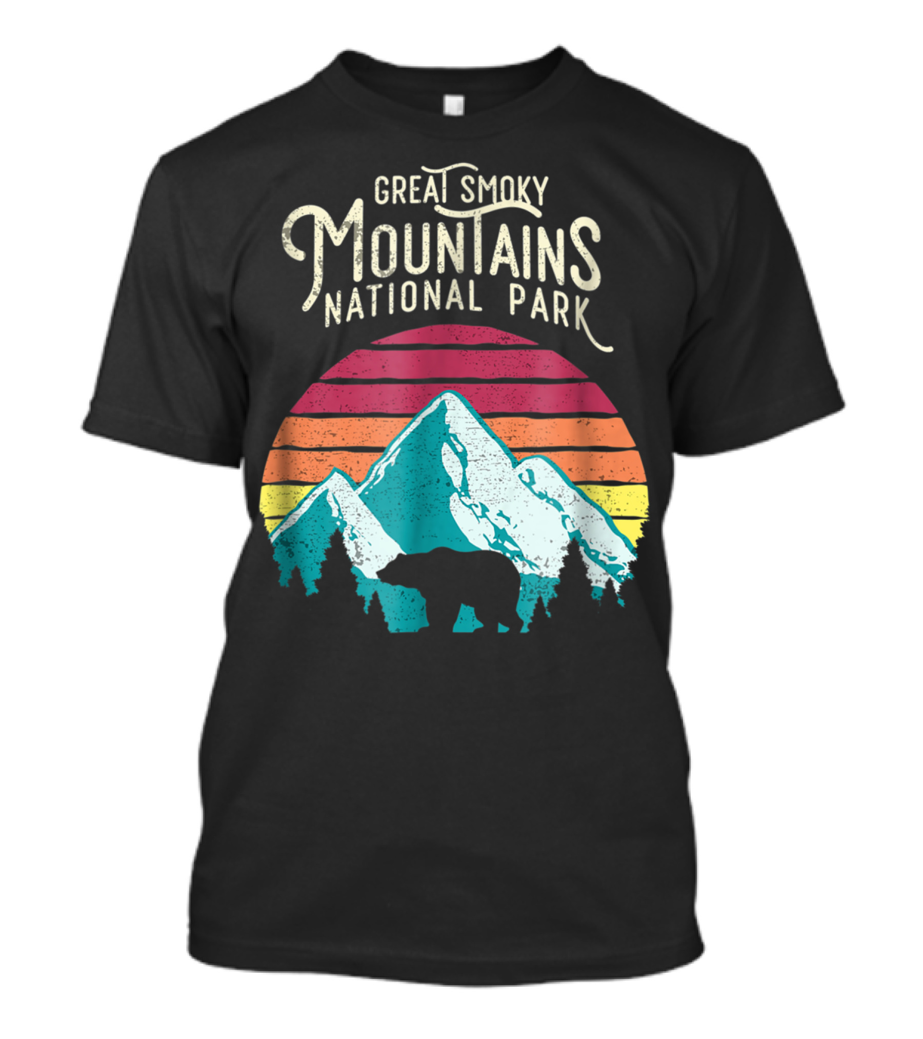 Great Smoky Mountains National Park Retro Sunset Bear T-Shirt