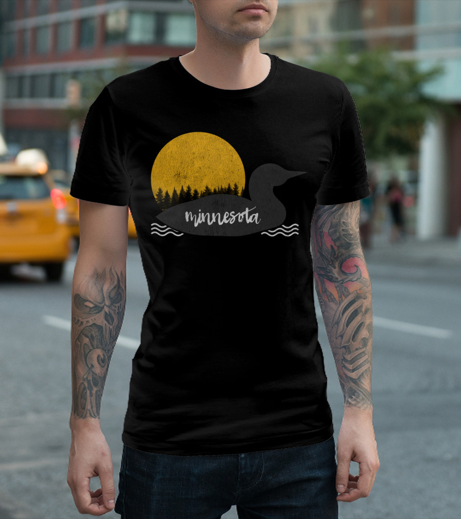 Minnesota Loon Camping Hiking Vintage Moon Forest T-Shirt