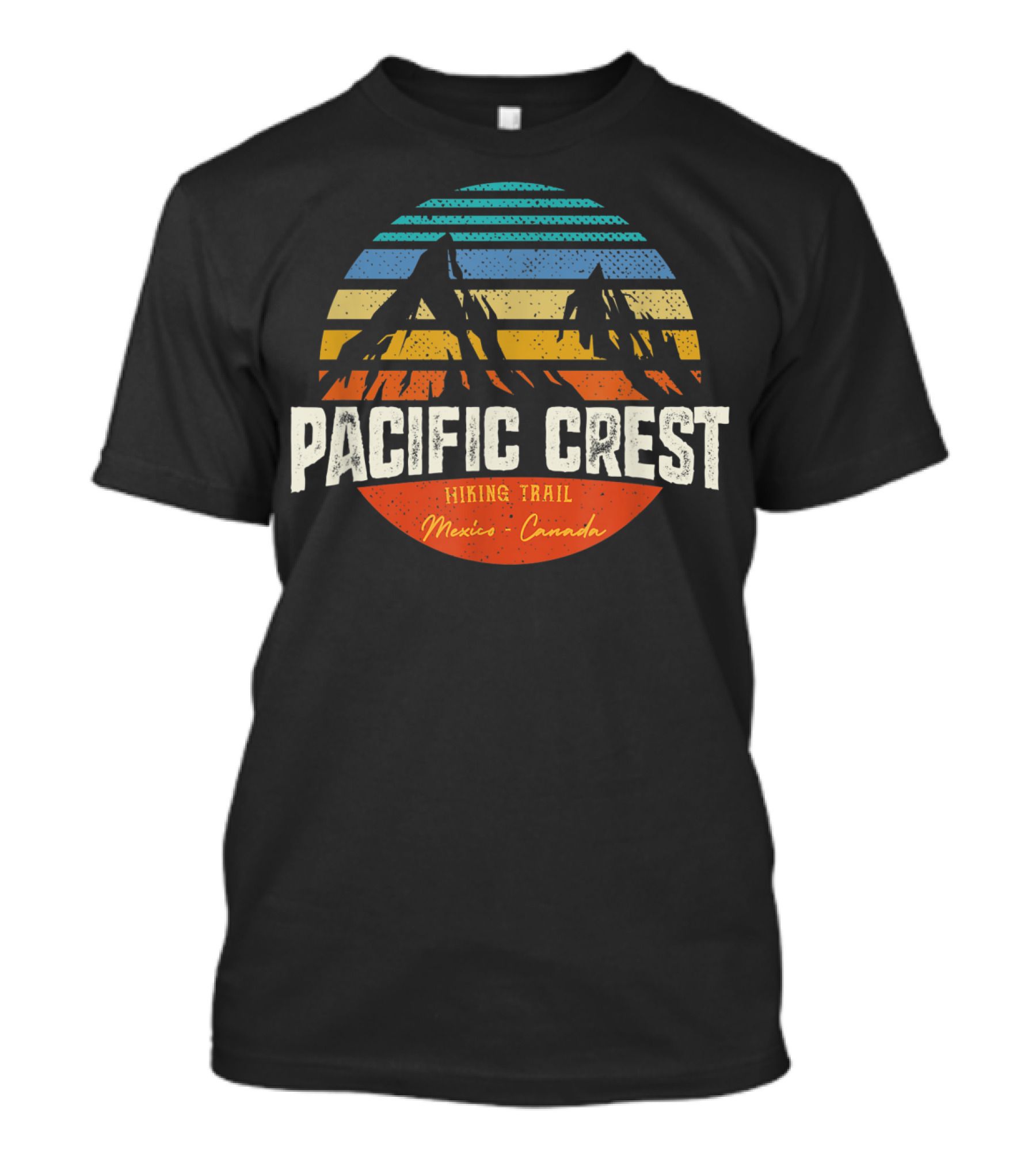 Pacific Crest Hiking Trail Vintage Mexico Canada Sunset Stripes T-Shirt