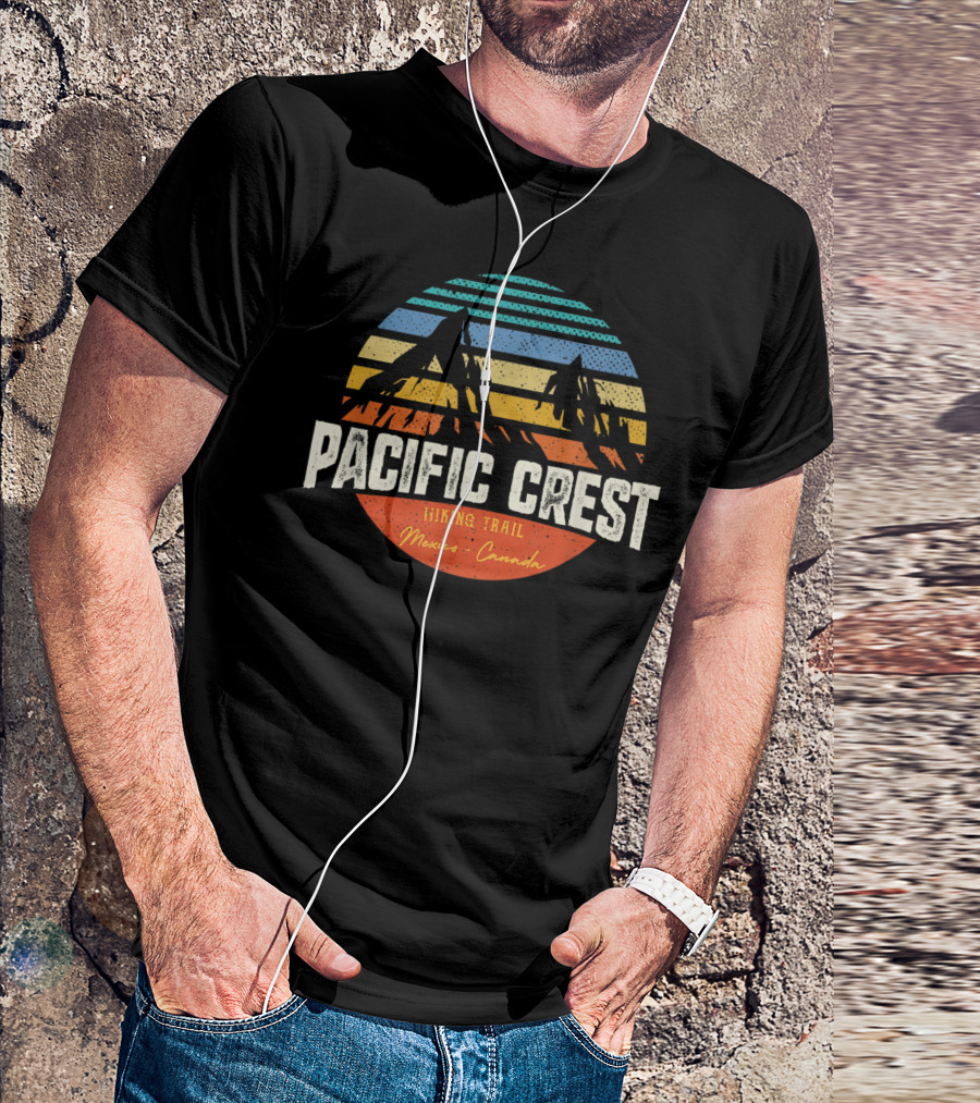 Pacific Crest Hiking Trail Vintage Mexico Canada Sunset Stripes T-Shirt