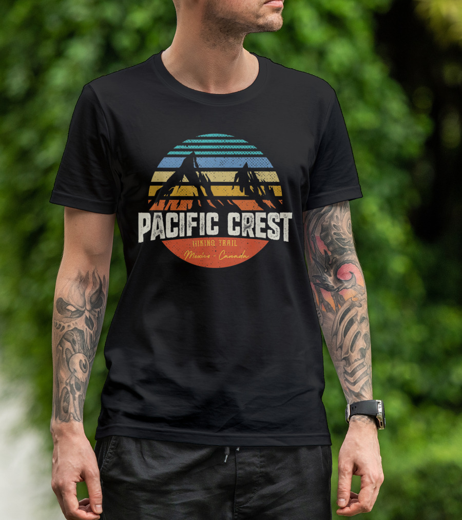 Pacific Crest Hiking Trail Vintage Mexico Canada Sunset Stripes T-Shirt