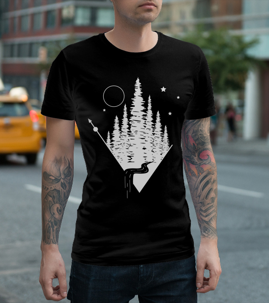 Vintage Hiking Road Trip Camping Nature Forest Starry Night T-Shirt