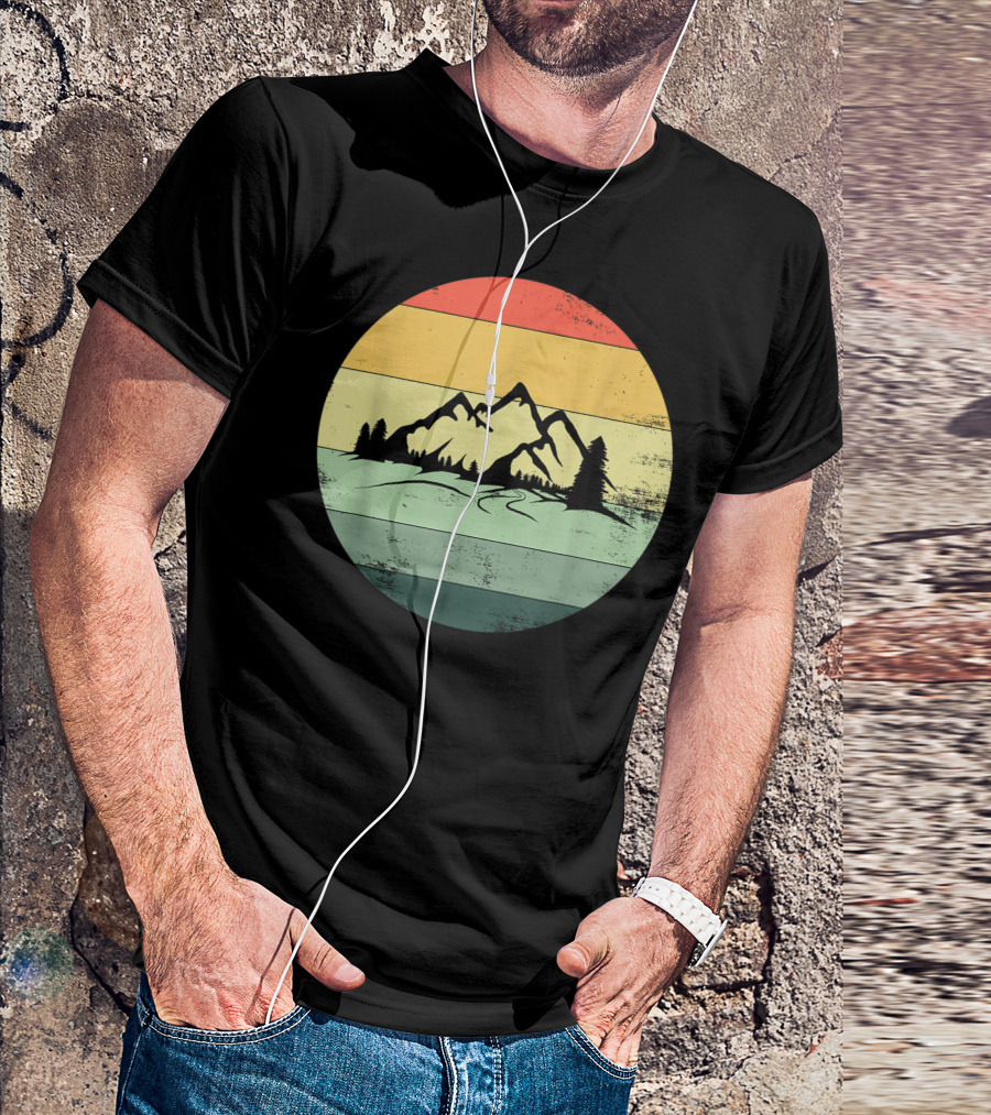 Vintage Walking And Hiking Retro Mountain Stripes T-Shirt